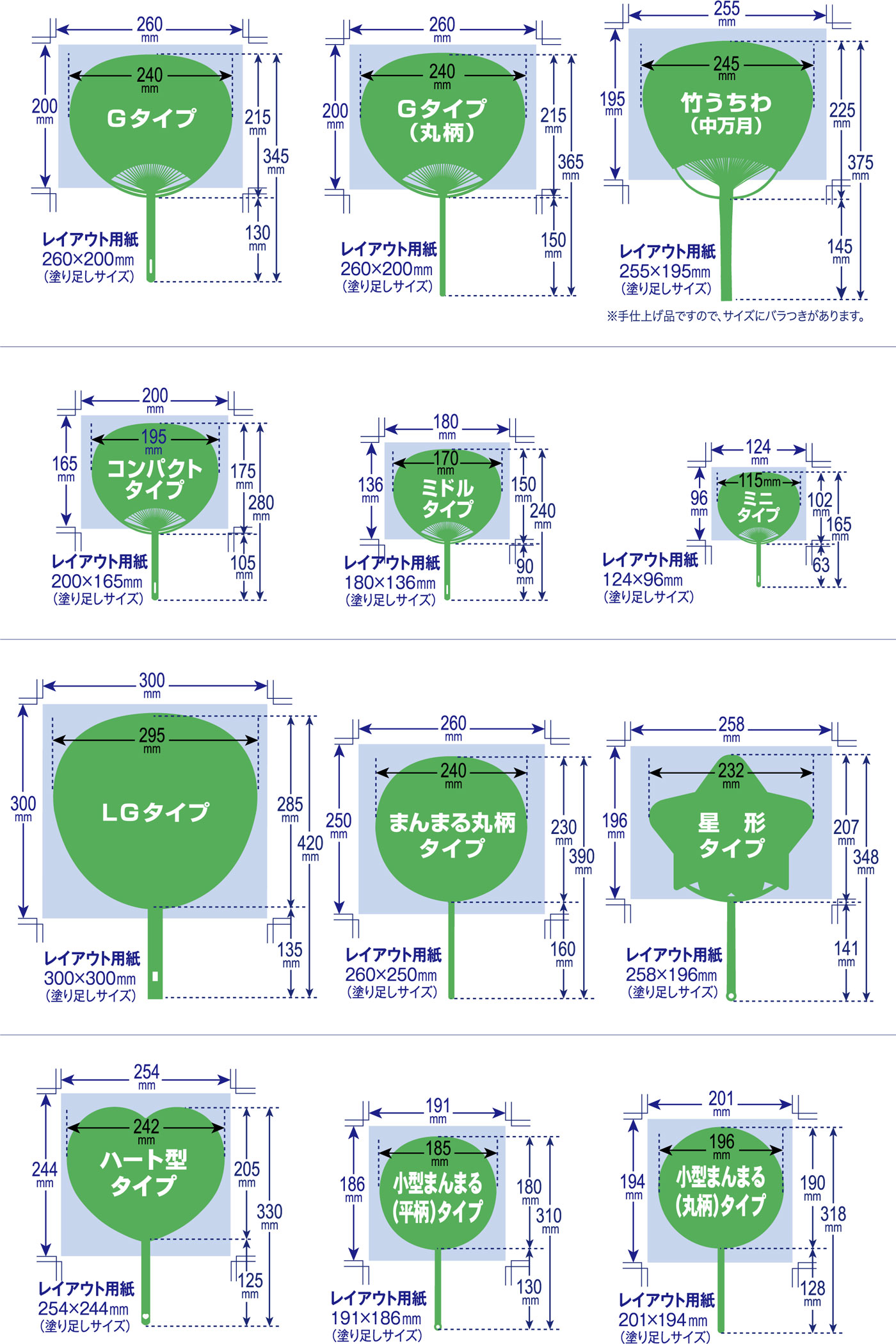 うちわサイズ表