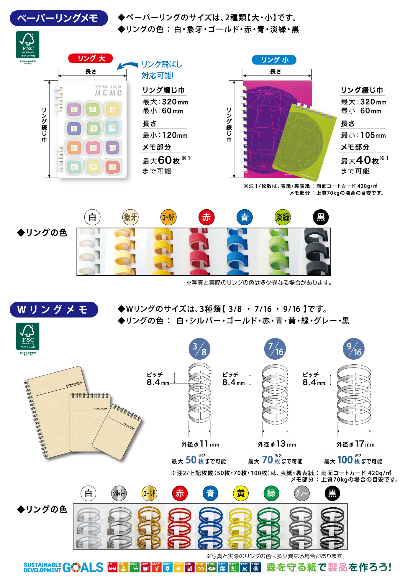 ペーパーリングメモ　オリジナル対応可能